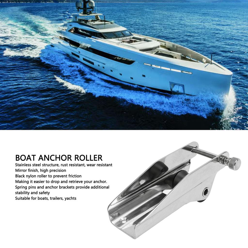 Boat Anchor Roller Stainless Steel 200mm Polished Bow Roller Holder for Yacht Trailer Marine with Spring Pin