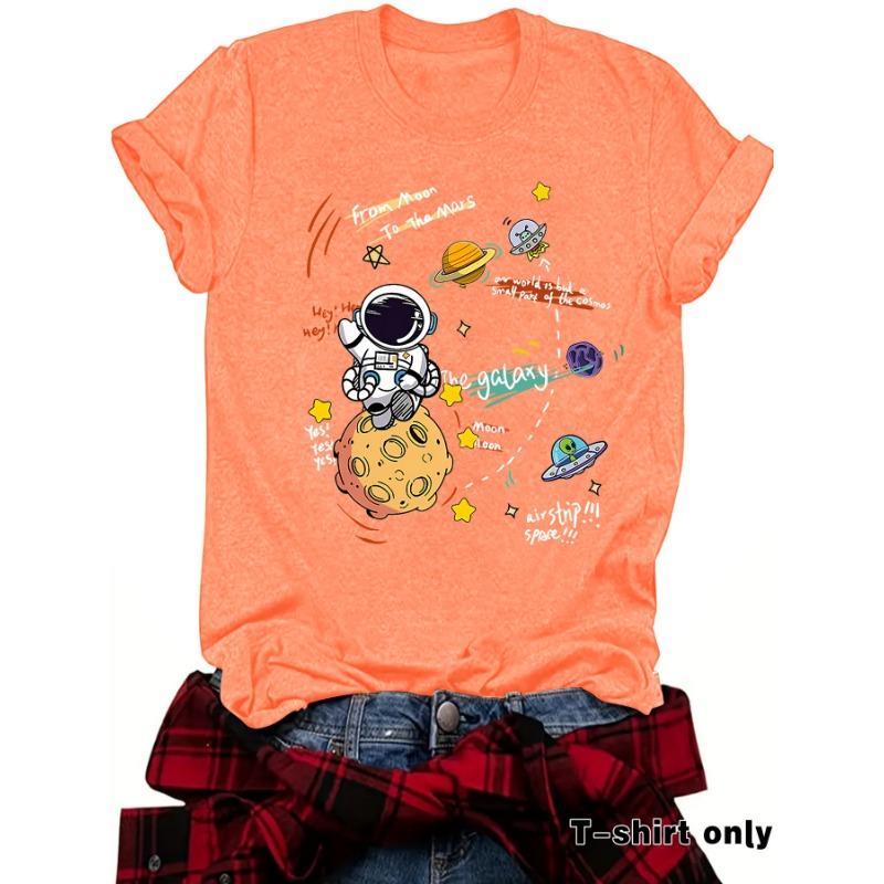 

Женская футболка с принтом «Космонавт», короткий рукав, свободная модная футболка XXL оранжевый