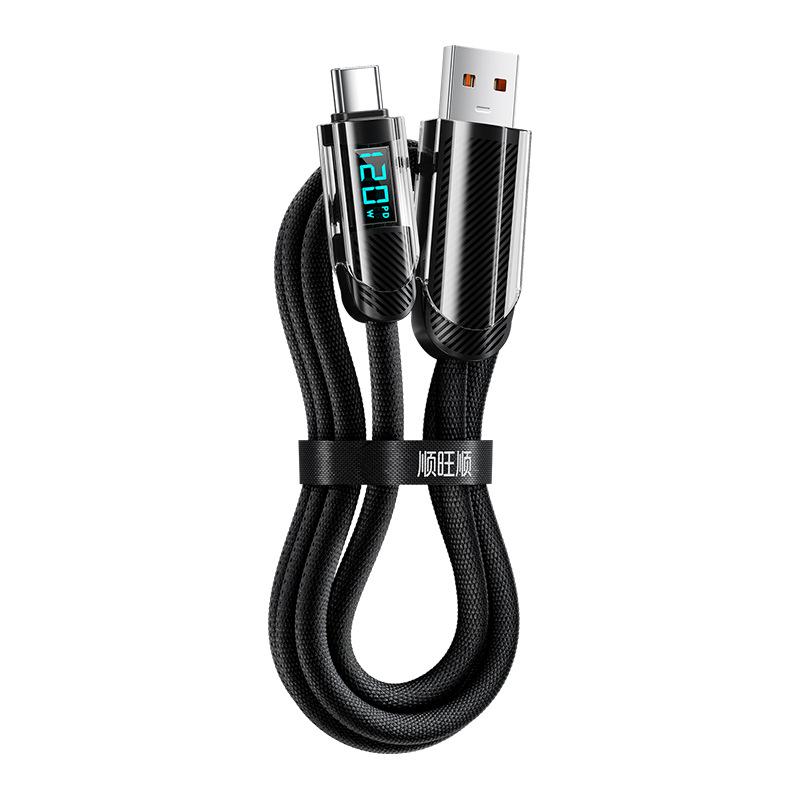 120W Type-C Data Cable with Smart Display for Fast Charging - Compatible with Huawei & Apple 15