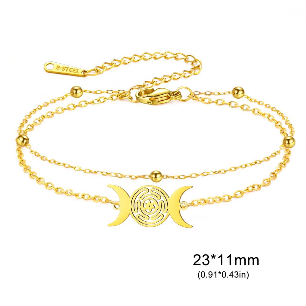 Triple Moon Goddess Bracelet Adjustable Black Rope Wiccan Pagan Jewelry Gift for Women Hecate Wheel