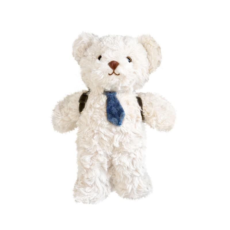 Backpack Teddy Bear Plush Toy, Small Bear Doll with Tie, Cuddly Brown Stuffed Animal for Kids, Soft Companion Toy Gift