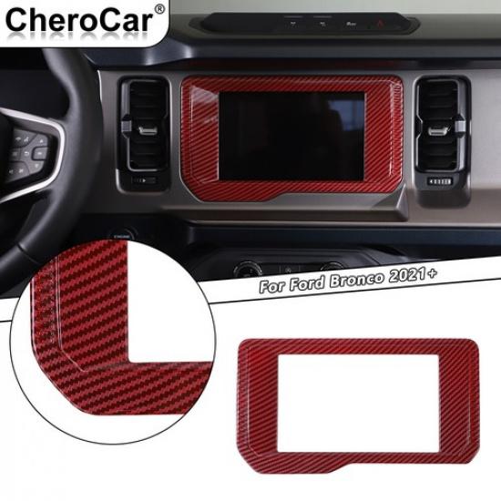 Red Carbon Central Console GPS Navigation Panel Frame Trim Cover For Bronco 21+