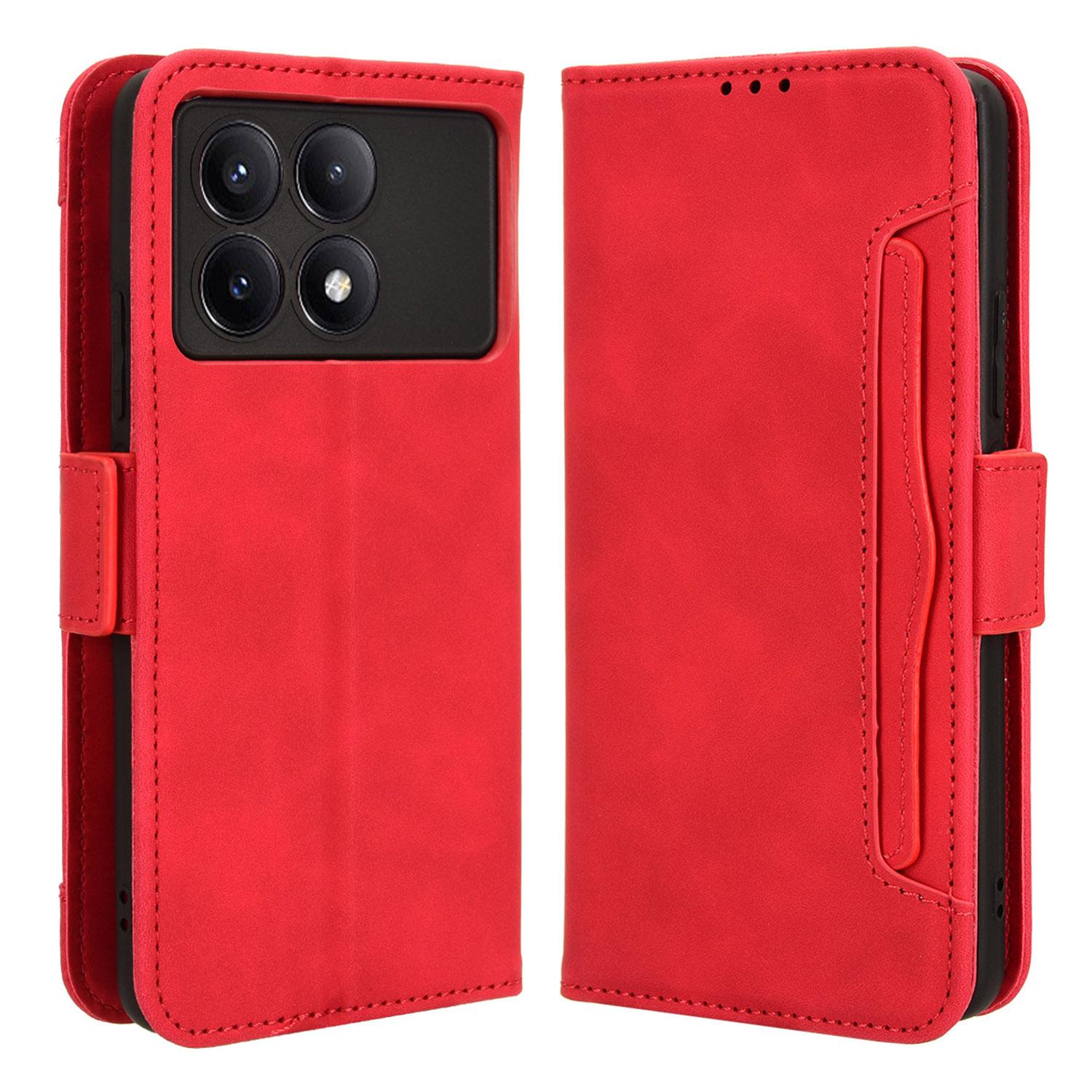 

For Xiaomi Poco F6 Pro 5G/Redmi K70 5G/K70 Pro 5G Phone Case with Multi Card Holder PU Leather Cover Red