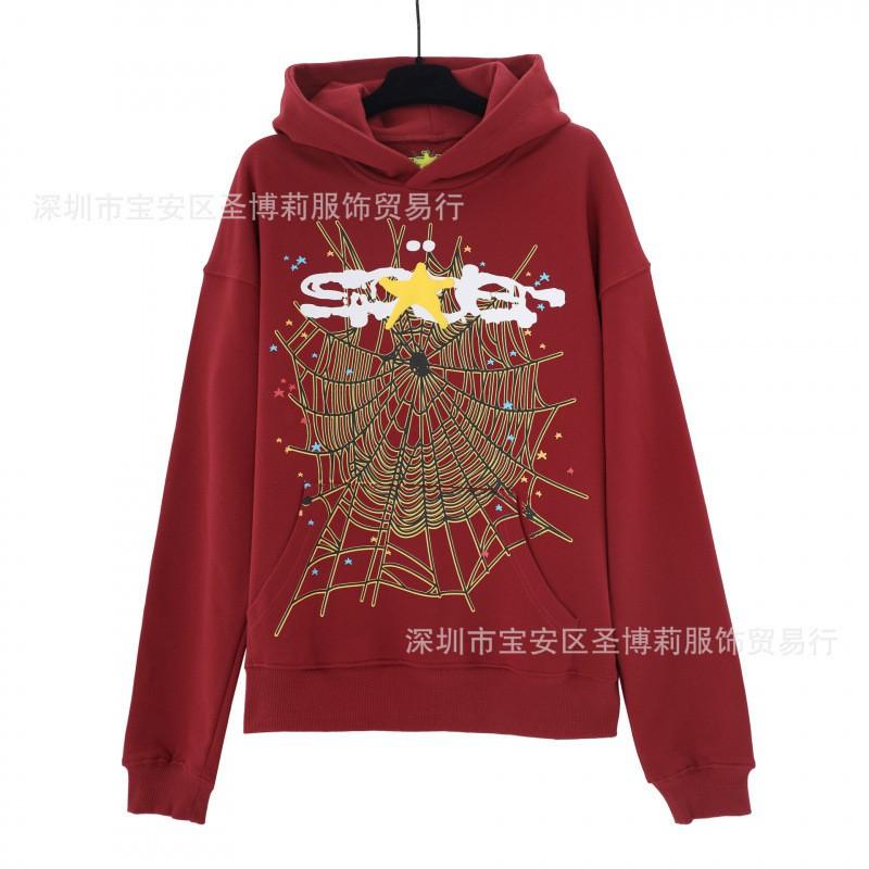 Sp5der Hoodie Unisex Oversized Cotton Pullover With Foil Letter Print Fall Casual Streetwear