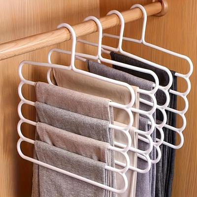 5-lagiger Hosenbügel Kunststoff Mehrschichtiger Hosenständer - Platzsparend, Rutschfest und Verstellbares Design zur Organisation von Kleidung, Schals und Accessoires