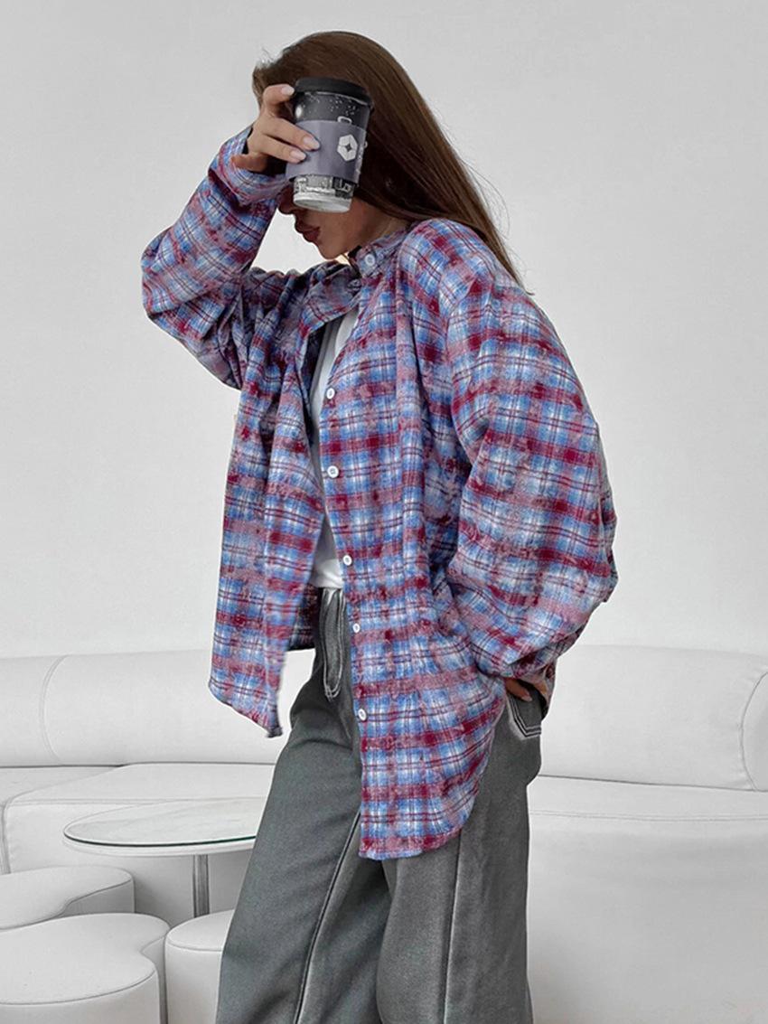 

Trendy European & American Cotton Plaid Shirt: Versatile, Loose-Fit, Long-Sleeve Women s Fashion for a Stylish Commute S вино красного