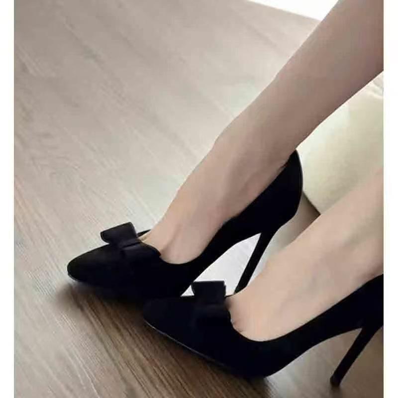 High Heels Pointed Bow Light Mouth Single Shoes Spring and Autumn New Summer Thin Heels Thin High-end Women