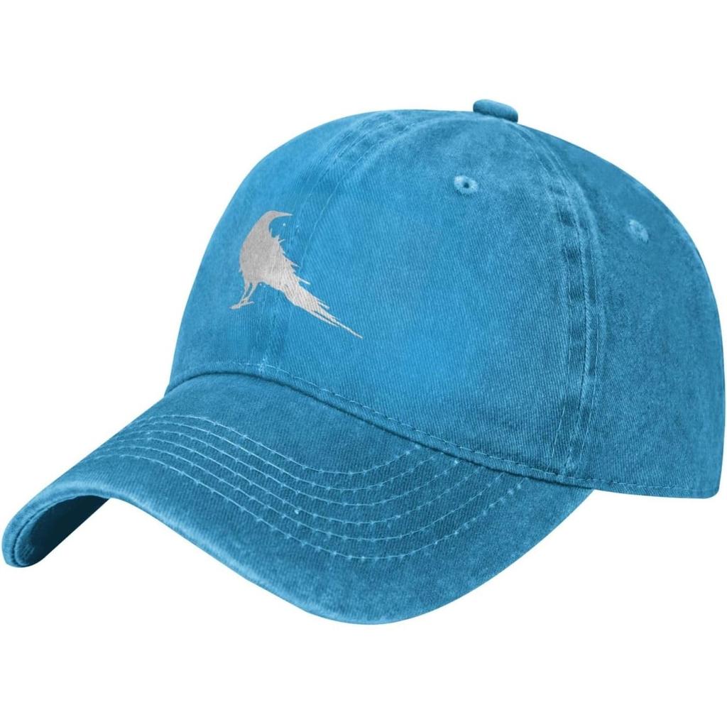 Raven Bird Graphic Washed Cotton Baseball Cap Distressed Denim Adjustable Outdoor Casual Hat