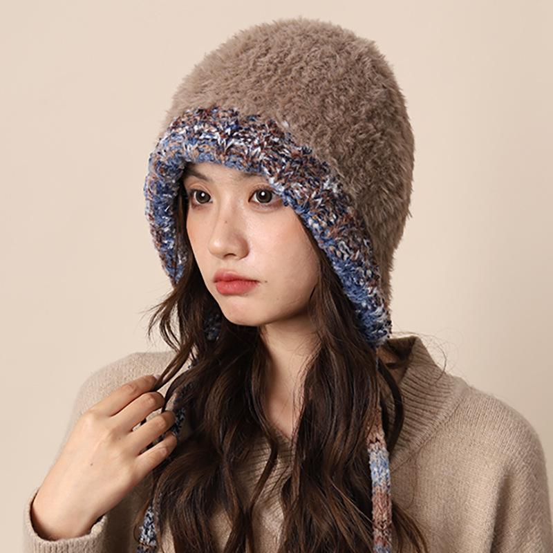 Winter Hats For Women Girls Warm Hooded Beanie For Female Kniting Skull Cap Ear Protection Cap