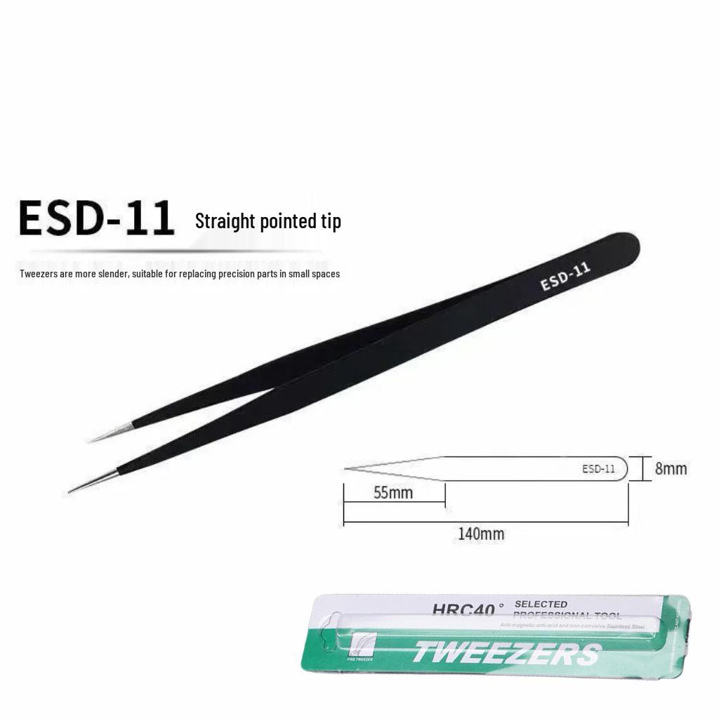 Bent Tip Stainless Steel Precision Tweezers: Fine-Point, Anti-Static Tool for Hair, Acne, Bird's Nest Picking, and Repair.