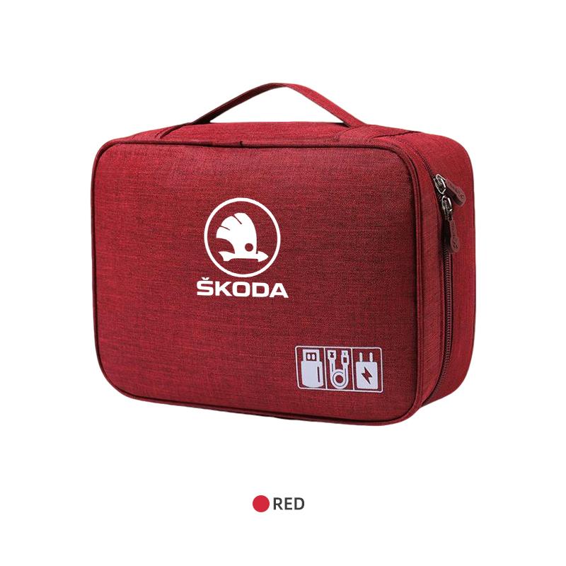 Cvpgm3 Car Logo Travel Cable Digital Electronic Storage Bag For Skoda Octavia MK2 MK 2 3 A5 A7 A8 Fabia Karoq Superb Rapid Kamiq Scala