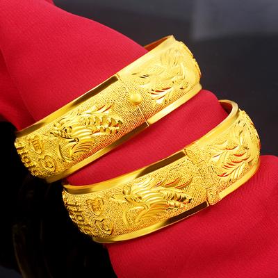 Dragon and Phoenix Bracelet Sand Gold Bracelet Brass Gold Plated Dragon and Phoenix Bracelet Wide Gold Bracelet