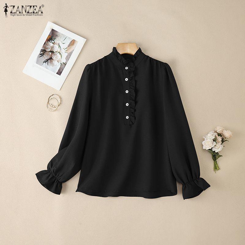 ZANZEA Women Casual Stand Collar Loose Long Sleeve Blouse