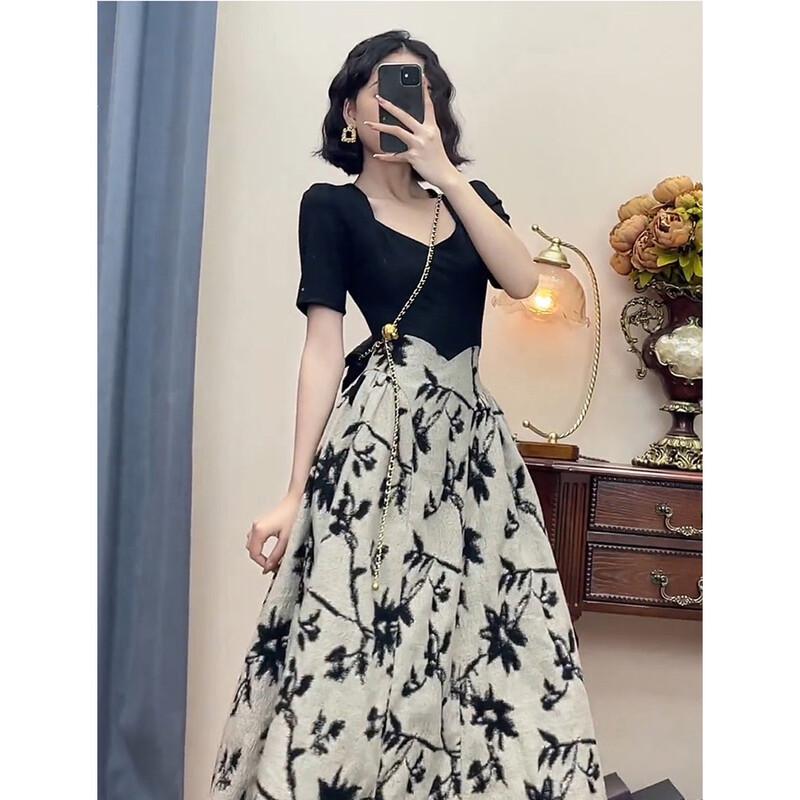JK&JS Elegant French Style Patchwork Long Dress