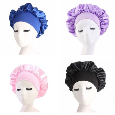 Seiden-Schlafmütze für Damen, einfarbig, luxuriöse Nachtmütze, Satinhaube, großes, breites, weiches Band, Schlafmütze für lockige Haarzöpfe