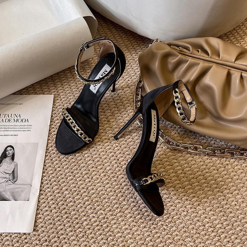 Black Stiletto Woman Shoes Super-high Heel Sandals for Women Chic and Elegant 2025 Trending Summer Comfortable Wholesale Sandal