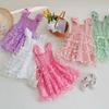 3D Butterfly Mesh Puff Sleeve Girls' Dress - 2025 Summer Smocked Waist Baby Princess Style