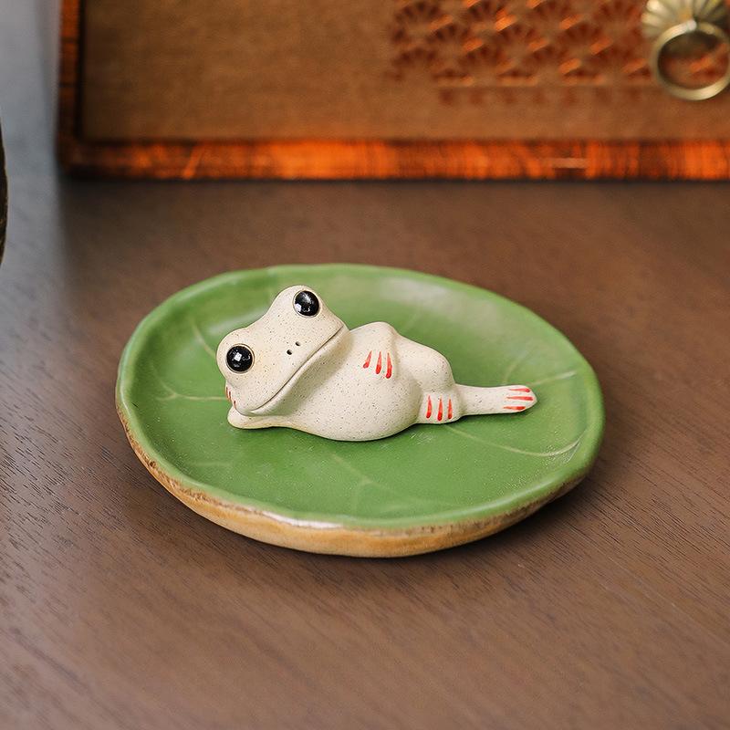 Ceramic Little Frog Decoration Ceramic Lotus Leaf Tea Ceremony Accessories Tea Table Fun Decoration Tea Room Decoration
