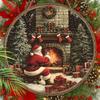 Vintage Wooden Christmas Sign with Santa Claus & Fireplace Pattern, Christmas Eve Round Sign for Front Door Wall Hanging Decor, Ideal Christmas Gift