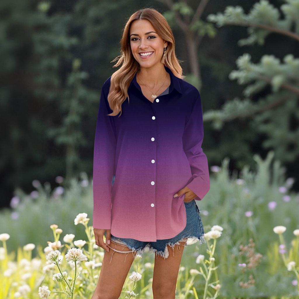 Top casual da donna alla moda a maniche lunghe con bottoni e taglio ampio