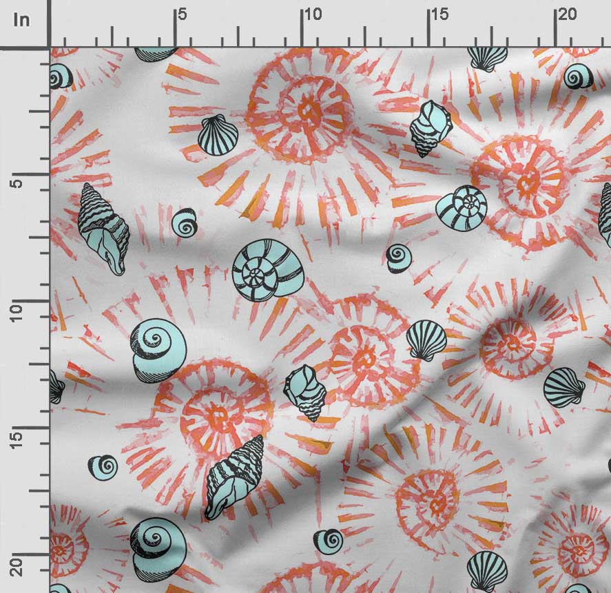 Soimoi Sea Shell Print,  Cotton Cambric, Quilting Fabric Sold by The Yard 42 Inch Wide, Medium Weight Cotton Fabric, Sewing  Supplies,Blue &
