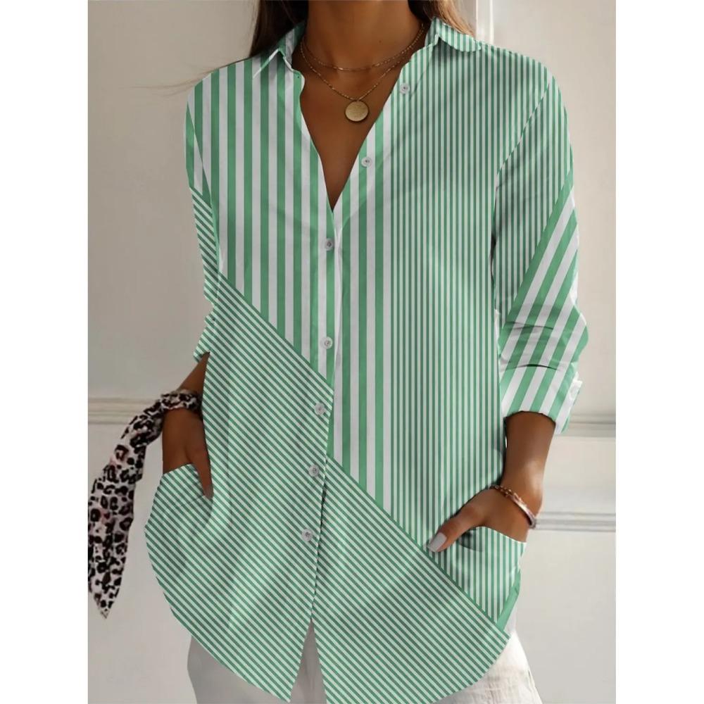 2025 Fashion Spring Autumn Women's Shirts Striped Graphics Blouse Lapel Neck Blouse Women's Long Sleeve Shirts Womens Clothing