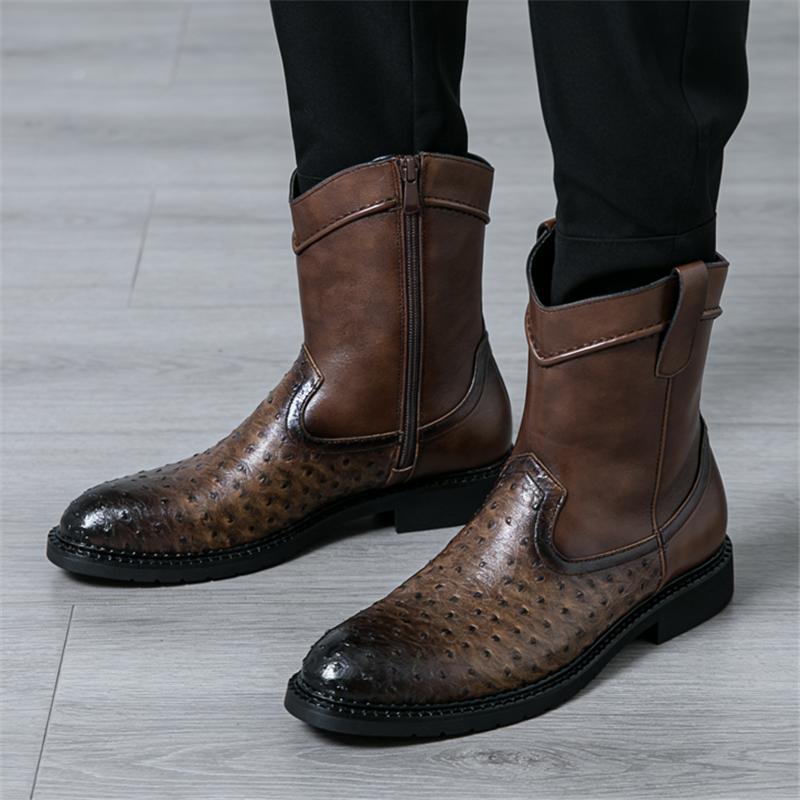 Designer New Arrivals Winter Mixed Patchwork Western Boot High Quality for Men's Pointed Casual Shoes Luxury High Tops