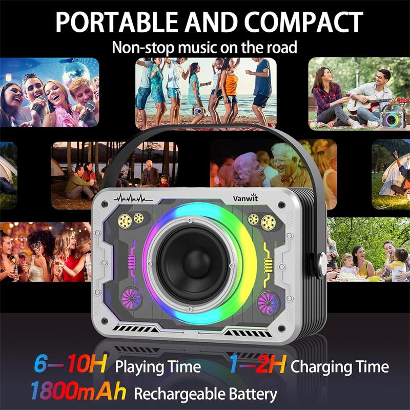 Transparent Mecha Rgb Light Bluetooth Speaker, All-In-One Portable Speaker With Disco Lights, Supports Aux/Usb/Tf For Home Party