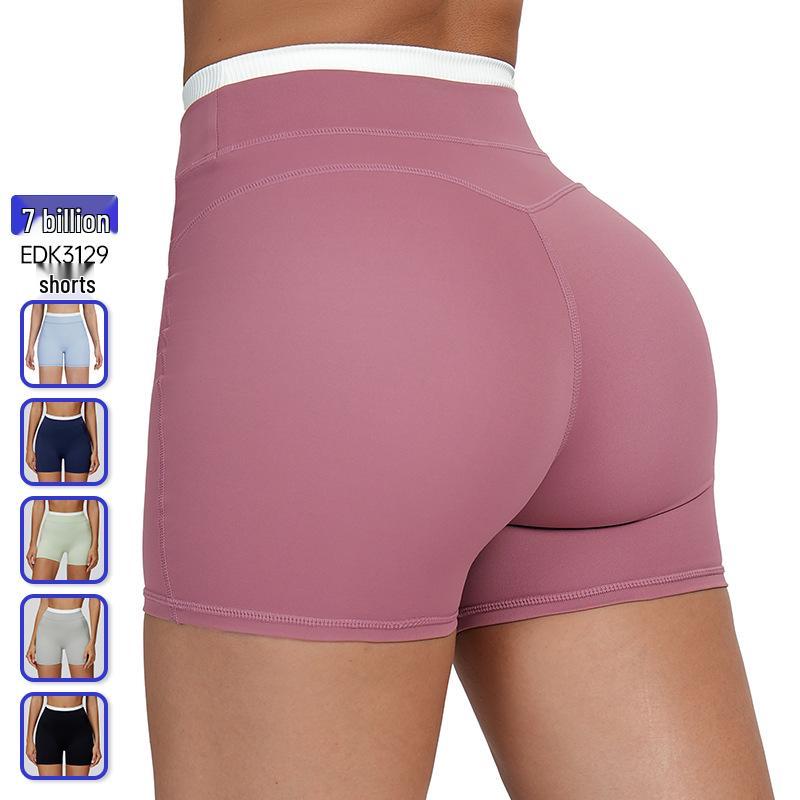 Hohe Taillen Farbe Block Po-Hebende Yoga-Shorts – Damen Gerippte Nude-Gefühl Lauf-Sport-Shorts (Stil 3129)