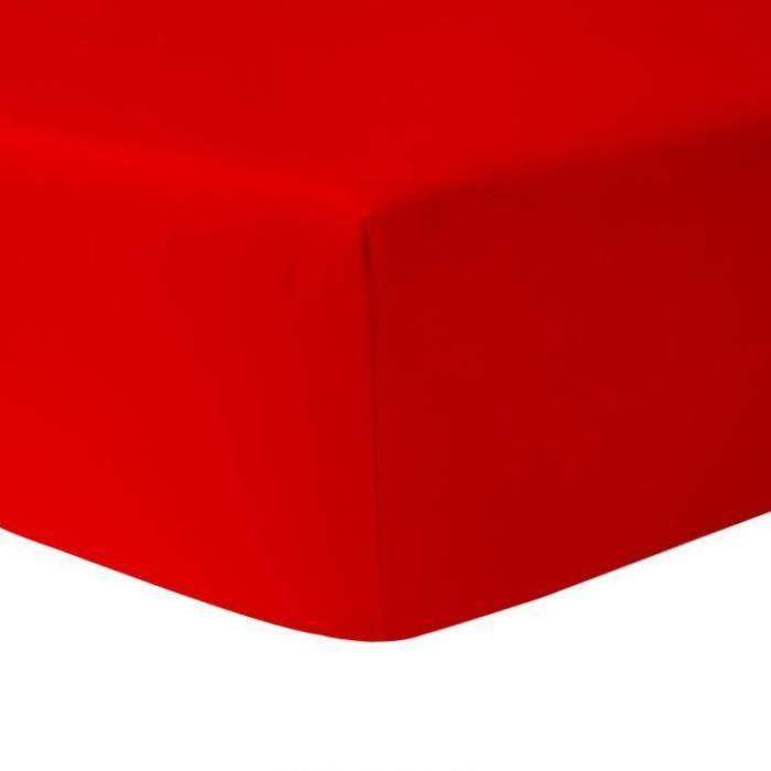 DUBLANC Drap Housse 160 x 200 cm ROUGE - 100 % coton