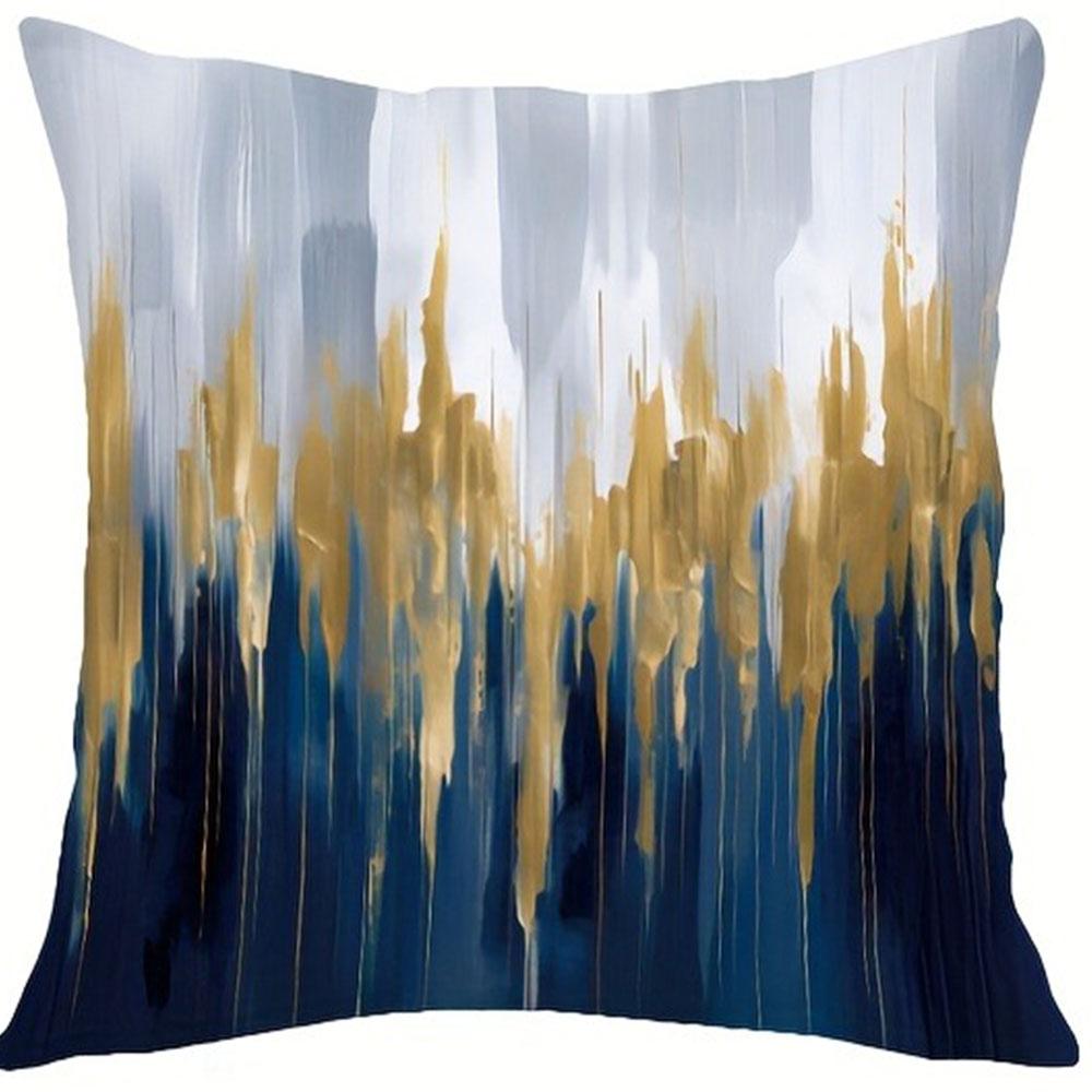 Blue and Gold Flow - Rhyme Abstract PillowcasesBedroom Living Room Sofa Home Decor Polyester Cushion Cover with Zipper