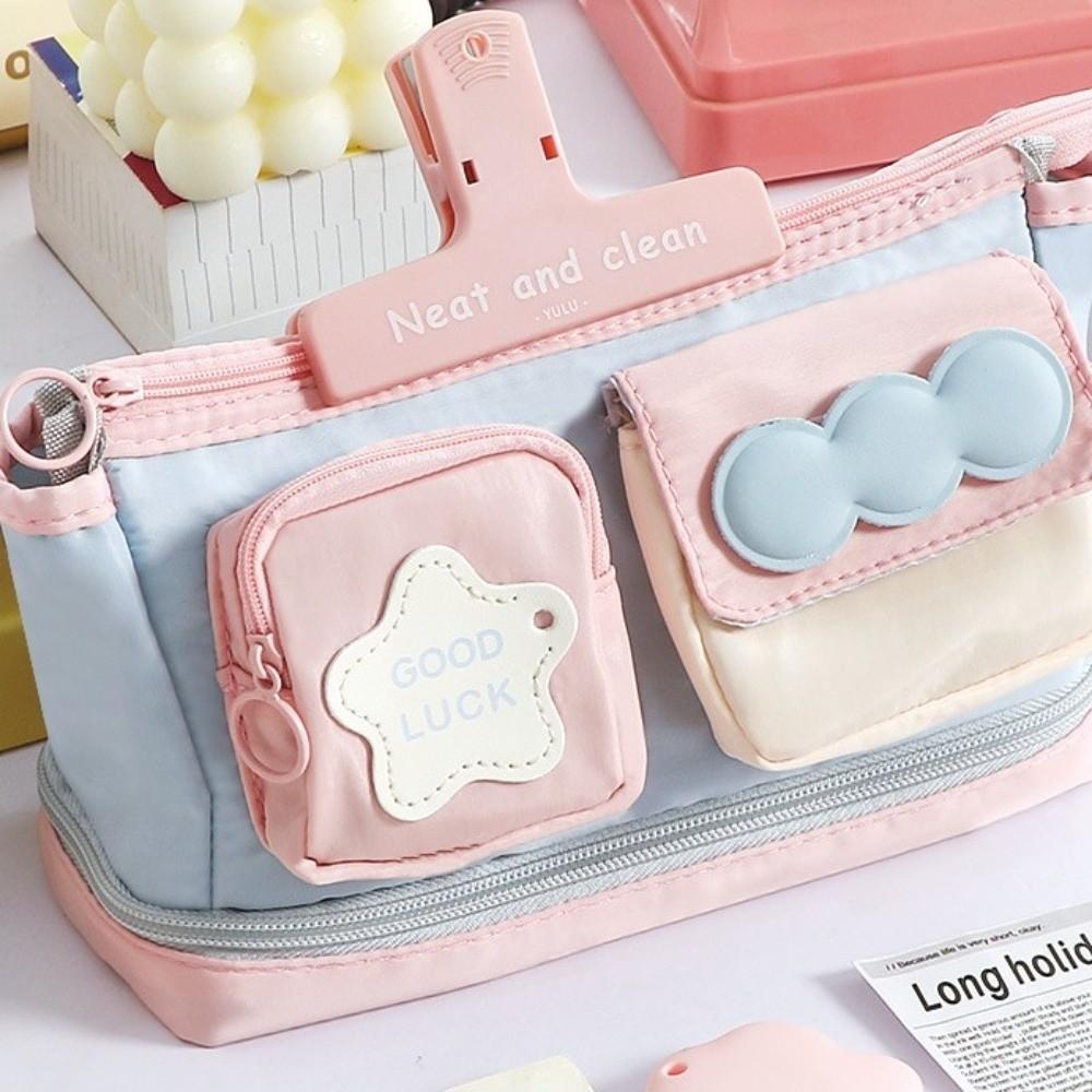 Handheld Y2K Star Stationery Bag Multilayer Ins Pencil Pouch Y2K Sweet Korean Pencil Case  Office