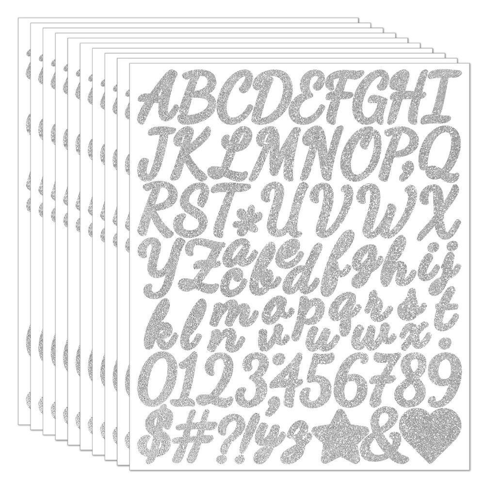 5 Arkuszy Angielski List a-Z Brokatowe Naklejki z Literami Błyszczące Srebrne Naklejki z Literami i Cyframi Scrapbooking