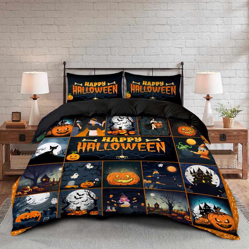 3PC Skeleton Pumpkin Down Quilt Set Comfortable Bedding Cute Little Devil 1Quilt Set 2Pillowcases No Fill Home Atmosphere Decor