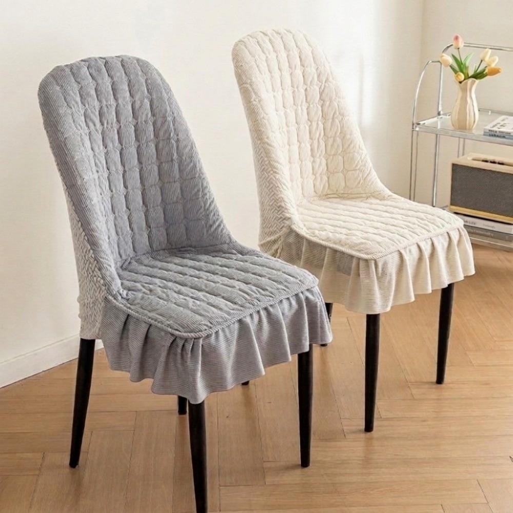 Solid Color Ruffle Skirt Chair Slipcovers Thickened Stretch Chair Covers Hotel