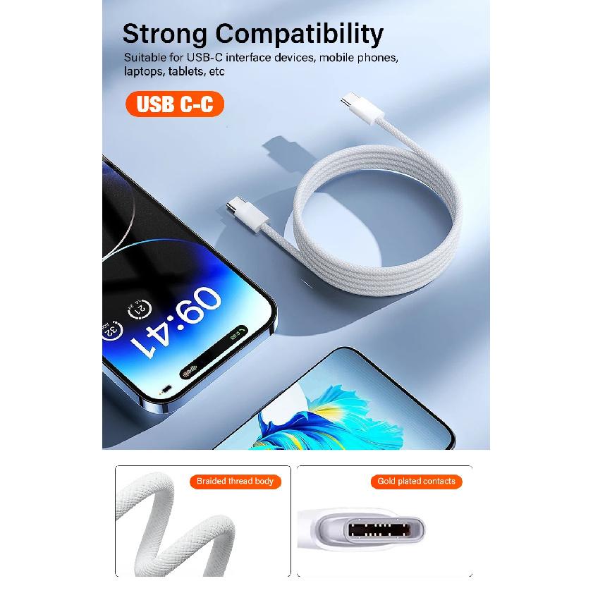 240W USB C To C Type C Super Fast Charging Cable Braided Cord for MacBook Pro iPhone 17 16 15 Pro Ipad DELL Laptop 2 Meter Long