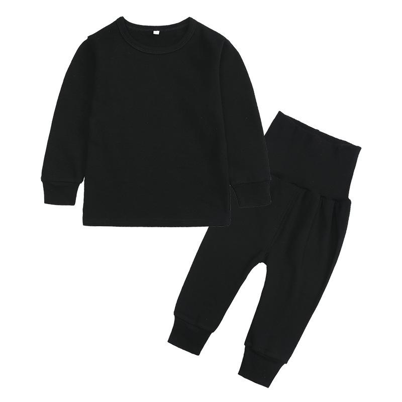 Kids Thick Brushed Pajama Set for Spring Autumn Long Sleeve Pants with Tummy Protection