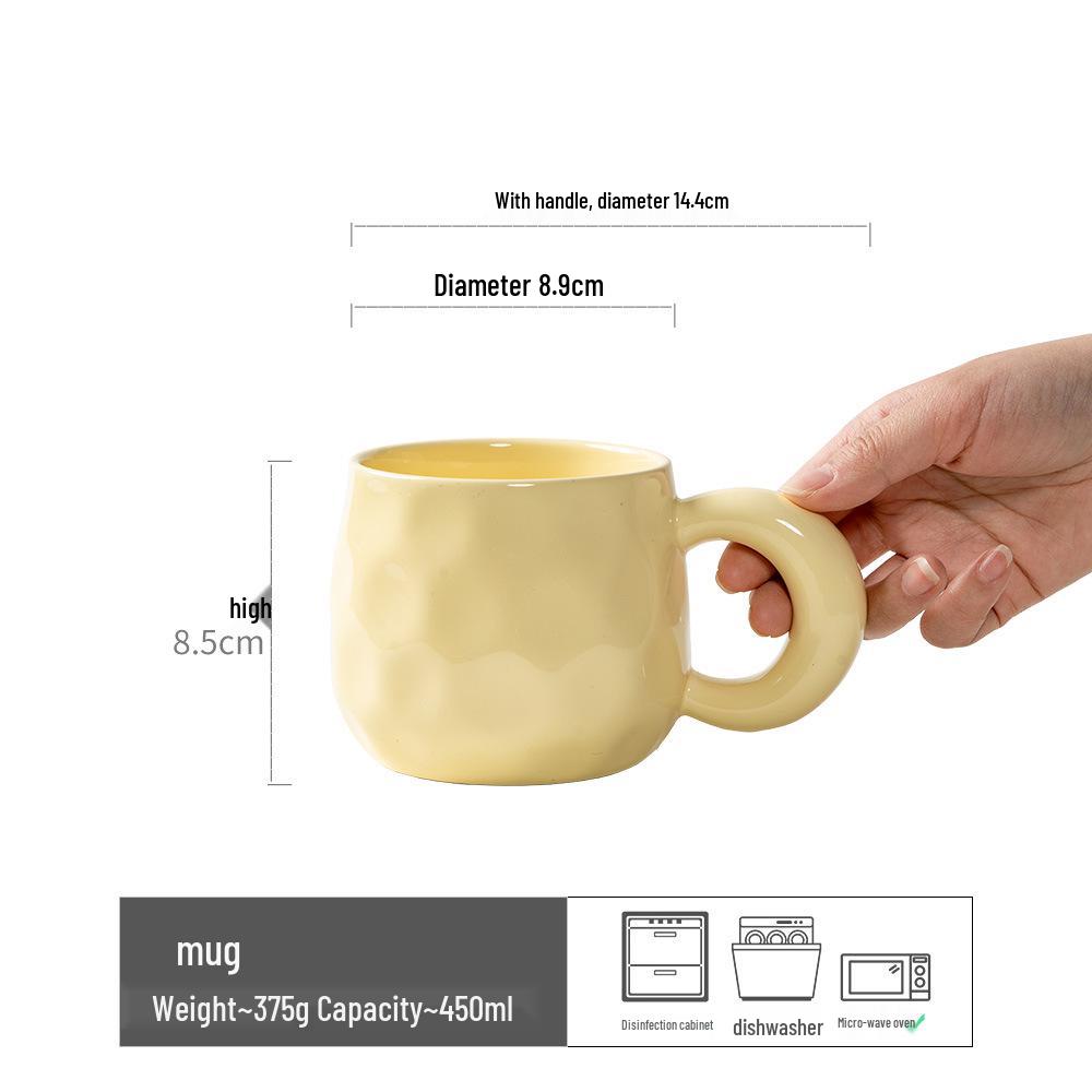 Cream-Colored Thick-Handled Ceramic Mug - Niche Style Solid Color Office and Breakfast Cup 450ML