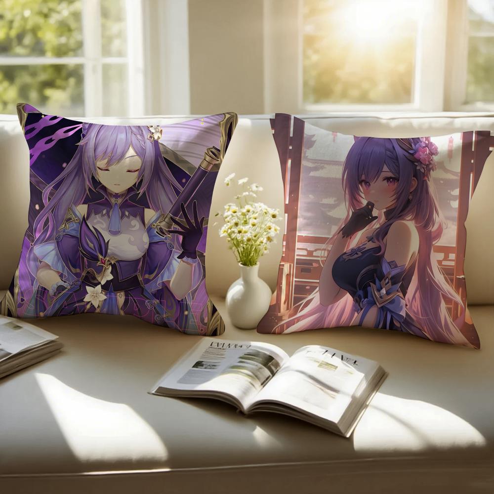 Game Genshin Keqing Cushion Cover Pillowcase Short Plush Invisible Zipper Room Sofa Cushion Cover