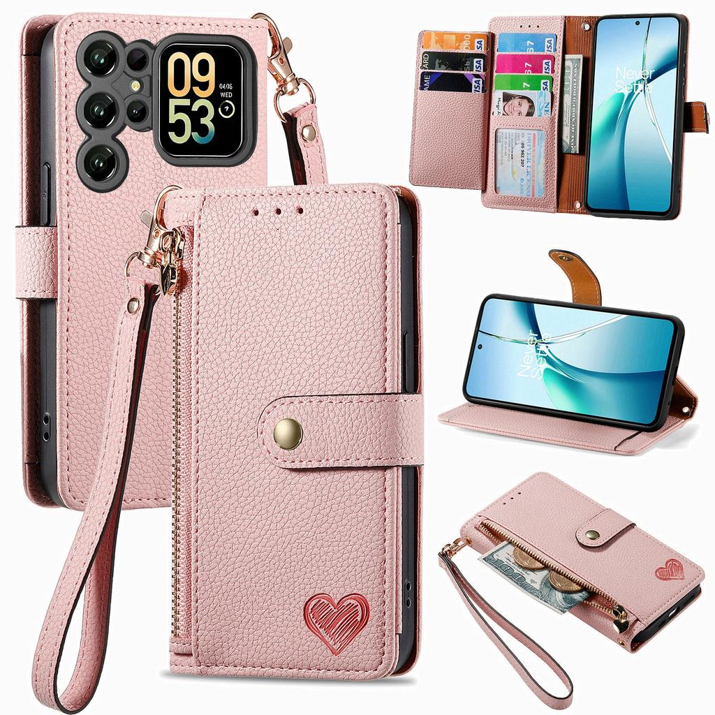 For Oukitel C62 Case RFID Blocking Zipper Pocket Leather Wallet Phone Cover with Strap