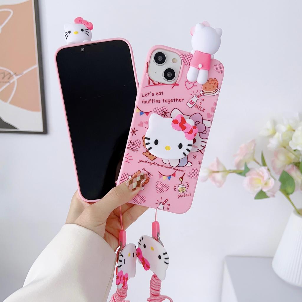 For Samsung Galaxy A17 A07 A16 A06 A26 A56 A04E A05 A05s A15 A25 A35 A55 Cake Kitty Case With Holder Rope
