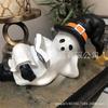 Halloween Resin Ghost Decoration With Witch Hat Funny Reading Figurine For Party Scene Home Desktop Creative Holiday Ornament