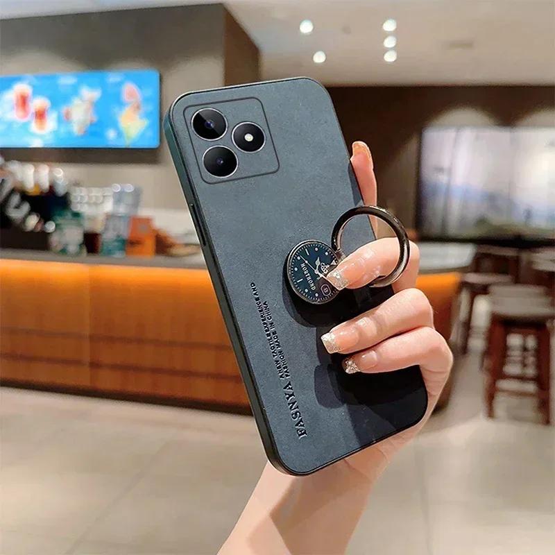 For OPPO Realme GT 7T Sheepskin Leather Magnetic Ring Stand Holder Case For OPPO Realme GT 7T Camera Lens Protection Phone Cover