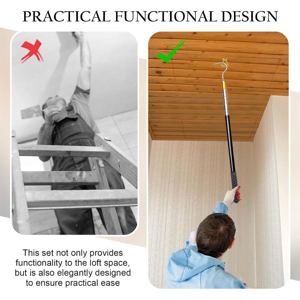 Stainless Steel Loft Stair Pull Hook Kit Splicing Ladder Pull-Down Tool  For Home,Loft Hotel