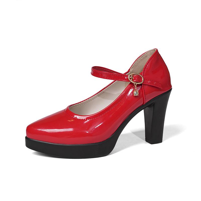 

Simple temperament high-heeled platform small leather shoes 2025 autumn high-heeled retro French shallow mouth one-word buckle belt single shoes 42