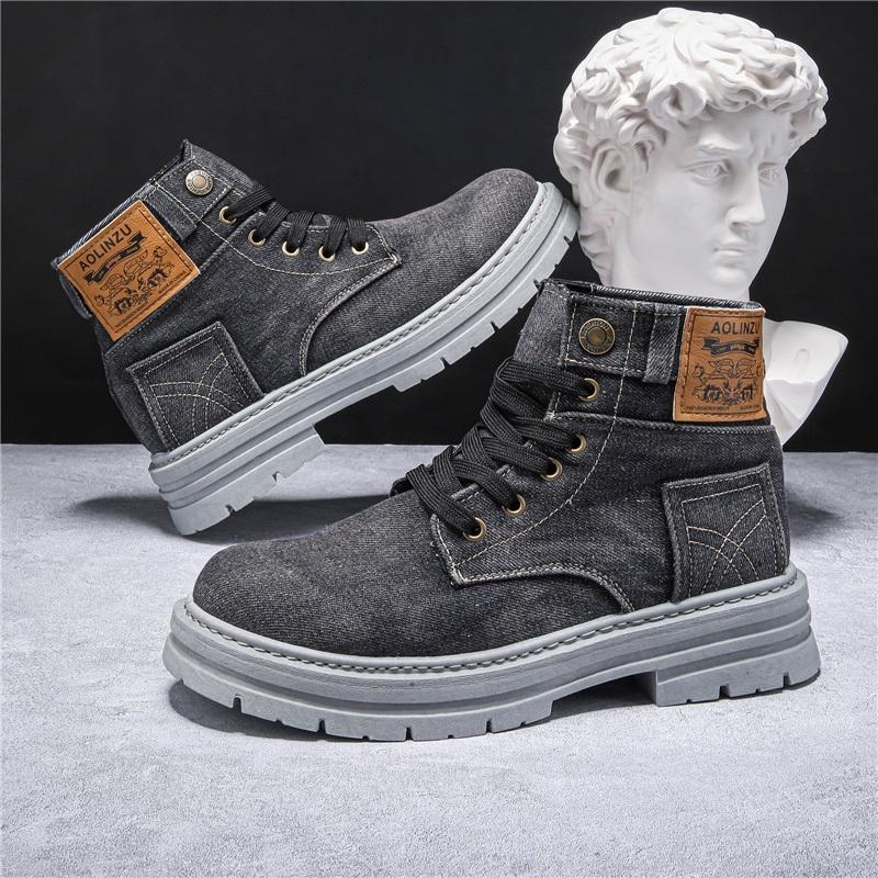  Men's Denim Martin Boots Lace Up High Top Non Slip Casual Ankle Boots