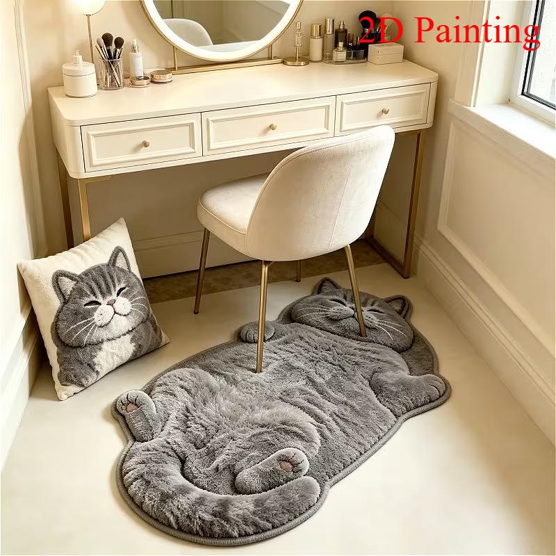 Cute Cartoon Lazy Cat Shaped Rug Soft Washable Floor Mat for Bedroom Bathroom Entrance Creative Home Decor Non Slip Carpet