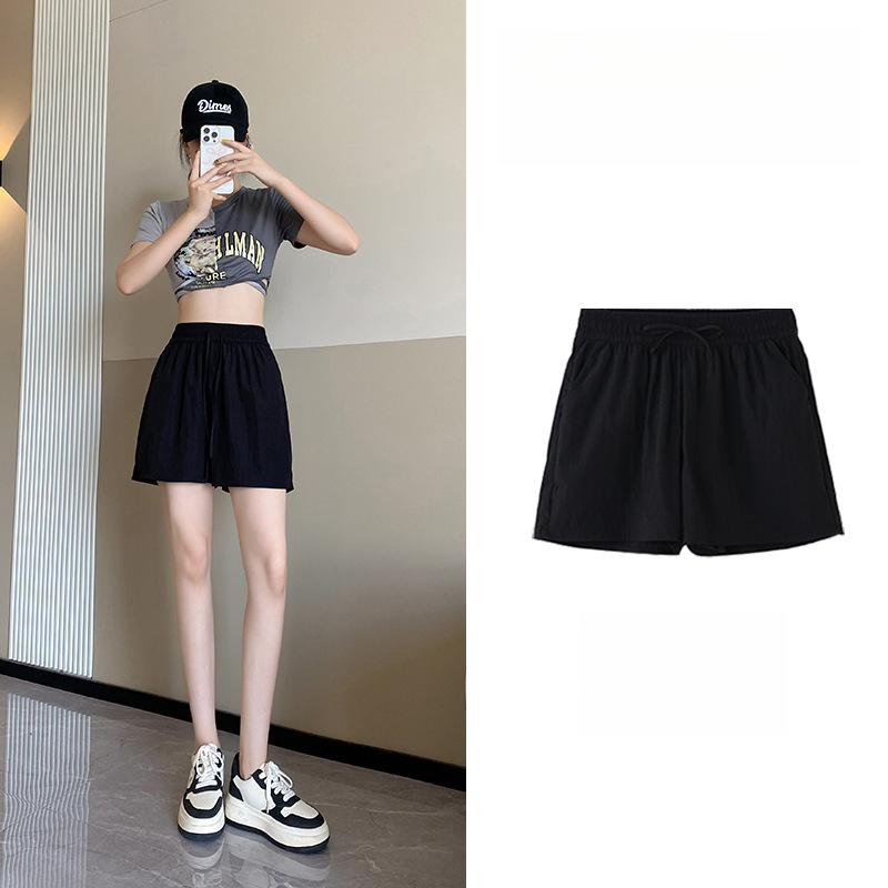 Women S Summer New Ice Silk Shorts High-Waisted Casual Wide-Leg Pants Mid-Length Sports Shorts S чёрный