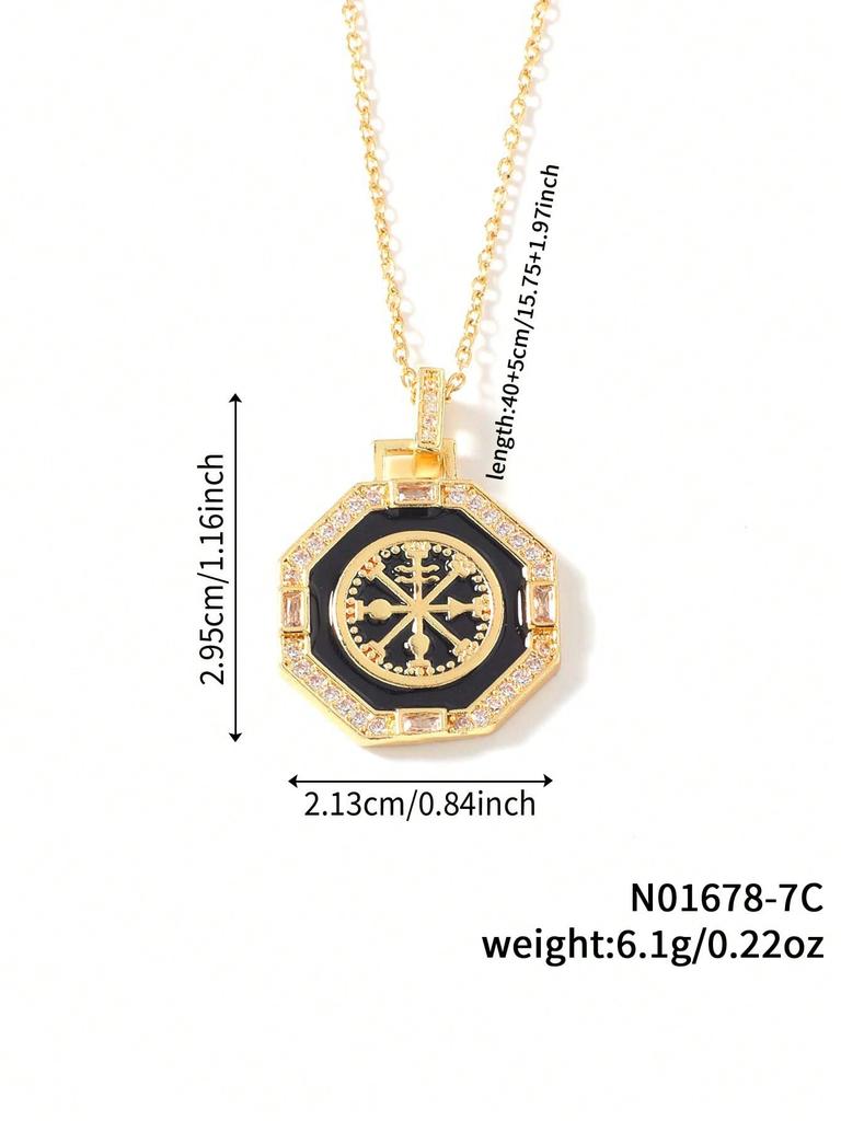 1pc Minimalist Unique Octagonal Lacquered Copper Zirconia Pendant Necklace, High-End Niche Design Clavicle Chain, Versatile Gift