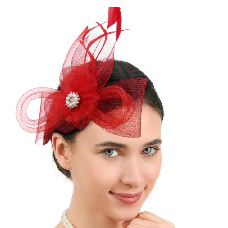 

Classical Fascinator Hair Clip NonSlip Feathered Headpiece For Bridal Shower Dinner Party Masquerades Event Dressingup красный